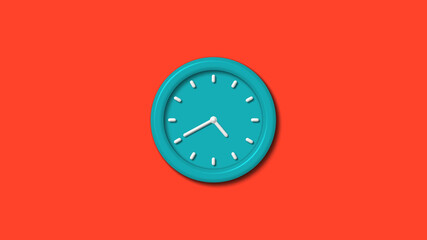 Amazing cyan color 3d wall clock isolated on red background,clock isolated