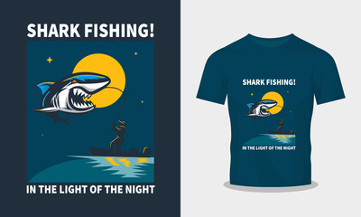 shark fishing illustration. suitable for merchandise and shirt print design.