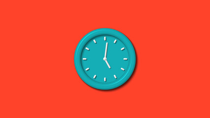 Amazing cyan color 3d wall clock isolated on red background,clock isolated