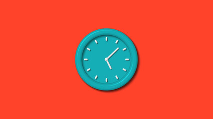 Amazing cyan color 3d wall clock isolated on red background,clock isolated