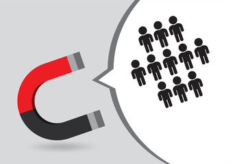 Retention icon. Attracting potential customers. Huge magnet attracts people. Advertising company. Increase sales.