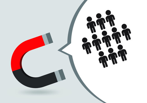 Retention icon. Attracting potential customers. Huge magnet attracts people. Advertising company. Increase sales.