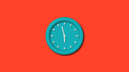 New cyan color 3d wall clock isolated on red background,counnting down clock isolated