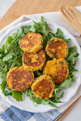 Homemade fried sweet potato cakes on a plate 