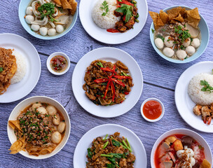 Thai Food Mixes of Noodles and Rice Dishes 