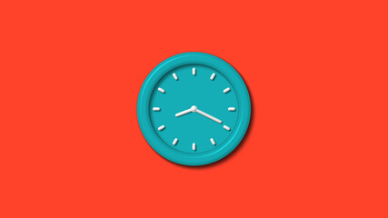 New cyan color 3d wall clock isolated on red background,counnting down clock isolated