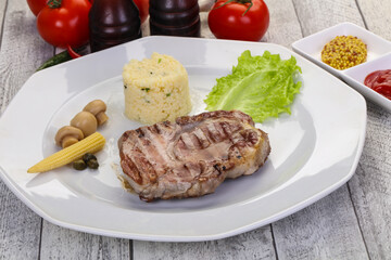 Grilled pork neck steak