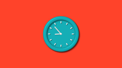 Cyan color 12 hours 3d wall clock isolated on red background,clock icon