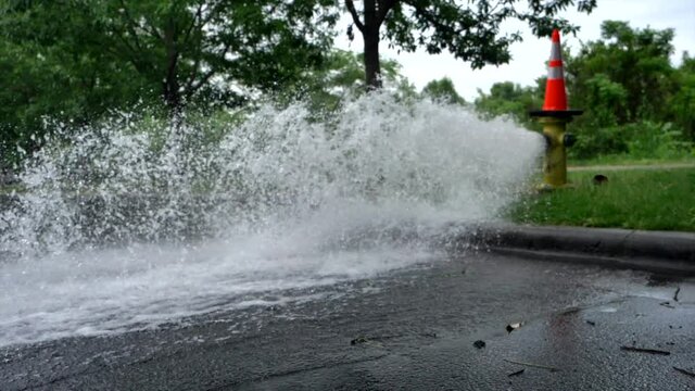 Fire hydrant spraying water all over the street.