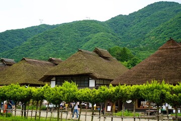 Fototapeta na wymiar Traditional house in the village at Ouchi-juku.