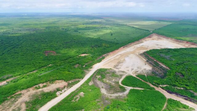 Flight over the caliche mine, in san pedro, Dominican Republic, clear sky