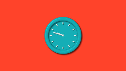Cyan color 12 hours 3d wall clock isolated on red background,clock icon