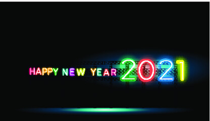 Fototapeta na wymiar Happy new year 2021 text - Neon style Colorful - modern Idea and Concept Vector illustration.