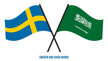 Sweden and Saudi Arabia Flags Crossed And Waving Flat Style. Official Proportion. Correct Colors.