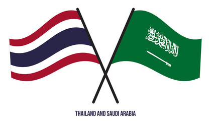 Thailand and Saudi Arabia Flags Crossed And Waving Flat Style. Official Proportion. Correct Colors.