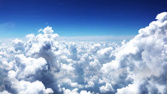 Blue sky white clouds. Puffy fluffy white clouds. Cumulus cloud scape timelapse. Summer blue sky time lapse. Dramatic majestic amazing blue sky. Soft white clouds form. Cloud time lapse background .