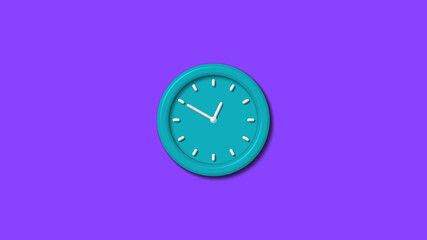 New cyan color 3d wall clock isolated on purple background,clock icon