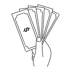 Hand holding money banknotes vector illustration. Payment concept. Isolated on white background