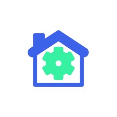 Home and gear icon vector, filled flat sign, smart home settings bicolor pictogram, green and blue colors. Symbol, logo illustration