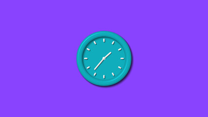 New cyan color 3d wall clock isolated on purple background,clock icon