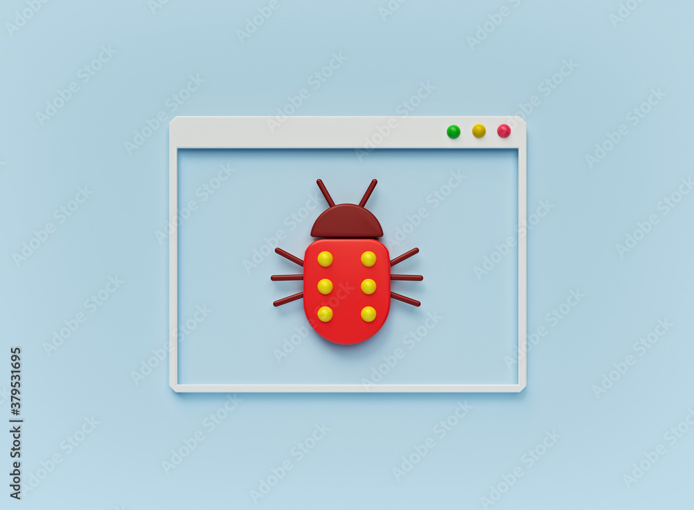 Poster minimal cartoon style Computer window with a bug icon isolated. 3d rendering
