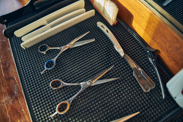 Professional hair-cutting equipment ready for a new client