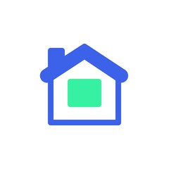 Home with window icon vector, filled flat sign, bicolor pictogram, house with chimney green and blue colors. Symbol, logo illustration