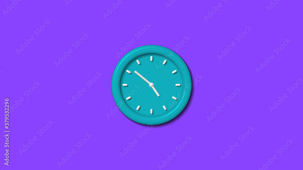 Wall mural cyan color 12 hours 3d wall clock isolated on purple background,counting down clock isolated