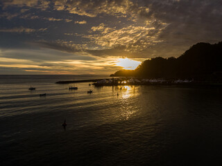 Beautiful aerial view of the Los Sueños Marina in Herradura in Costa Rica at the sunset 