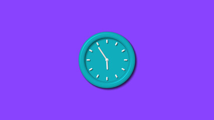 Amazing cyan color 3d wall clock isolated on purple background,wall clock isolated