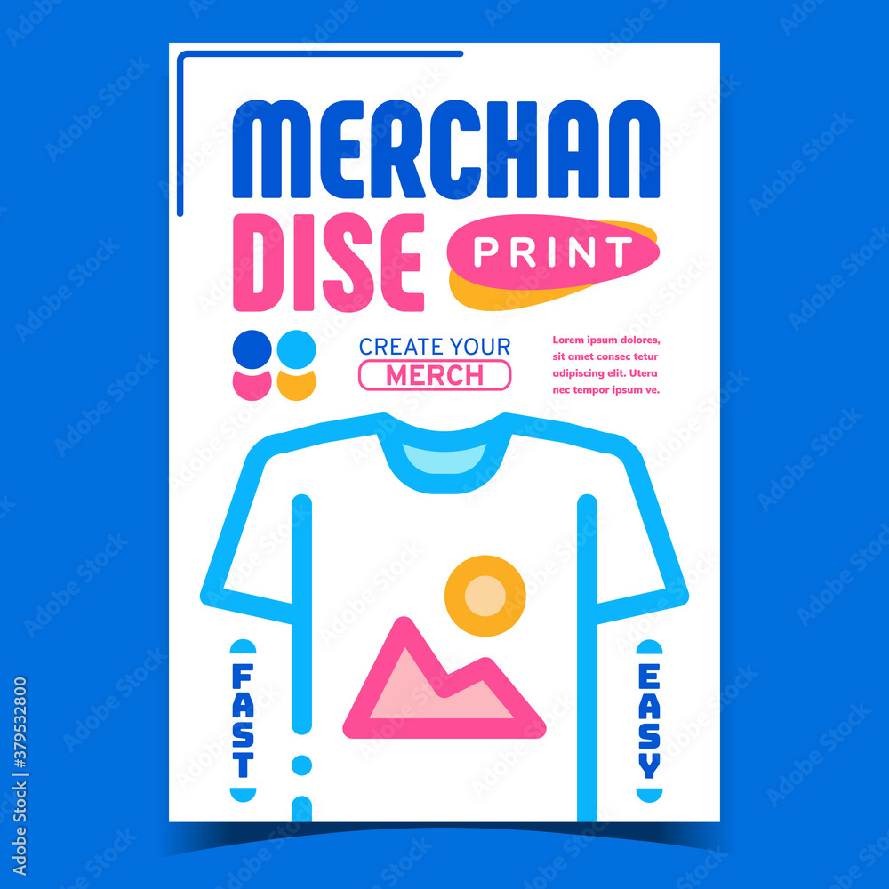 Canvas Prints Merchandise Print Creative Advertise Banner Vector. Create And Print Own Design Picture Image Merch On T-shirt Clothes Promotional Poster. Concept Template Style Color Illustration