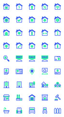 Real estate vector icons set, modern solid bicolor symbol collection, filled style pictogram pack. Signs, logo illustration. Set includes icons as sale purchase, rental house, residence property