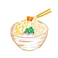 天ぷらうどんの手描きイラスト