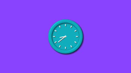 New cyan color 12 hours 3d wall clocki solated on purple background,clock isolated