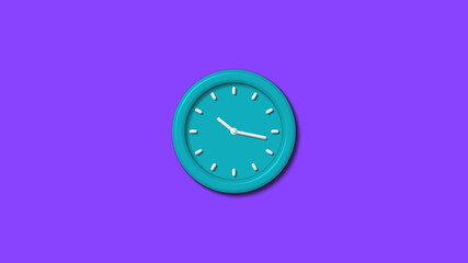 New cyan color 12 hours 3d wall clocki solated on purple background,clock isolated