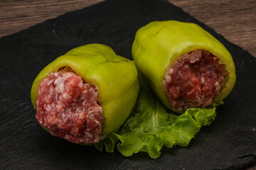 Raw stuffed bell pepper with meat
