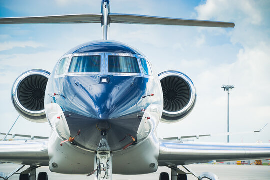 Private business jet parking at parking stand 