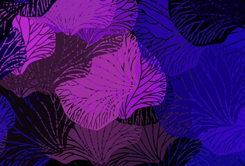 Dark Pink vector doodle background with leaves.