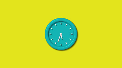 Cyan color 3d wall clock isolated on yellow background