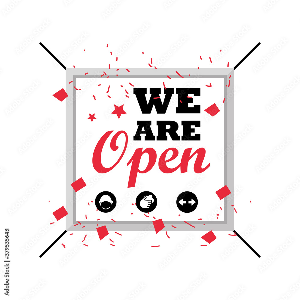 Poster we are open in square detailed style icon vector design