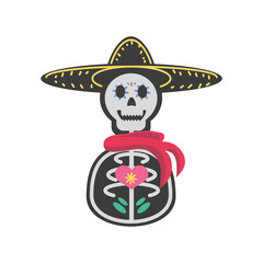 Mexican day of dead man skull with hat detailed style icon vector design