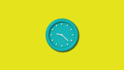 Cyan color 3d wall clock isolated on yellow background,clock icon