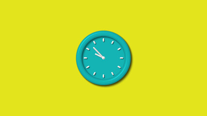 Cyan color 3d wall clock isolated on yellow background,clock icon