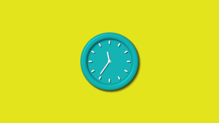 Cyan color 3d wall clock isolated on yellow background,clock icon