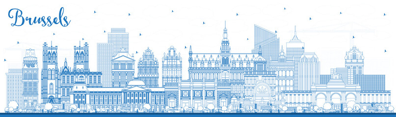 Obraz premium Outline Brussels Belgium City Skyline with Blue Buildings.