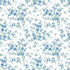 Watercolor seamless hand drawn pattern with beautiful wildflowers