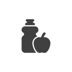 Fitness bottle and apple vector icon. filled flat sign for mobile concept and web design. Fitness food glyph icon. Symbol, logo illustration. Vector graphics