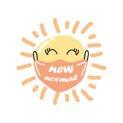 new normal mask on sun cartoon detailed style icon vector design