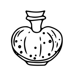 A vial of an interesting shape with a magic potion.  Elixir of the witch.  For the holiday Halloween.  Vector illustration in doodle style.