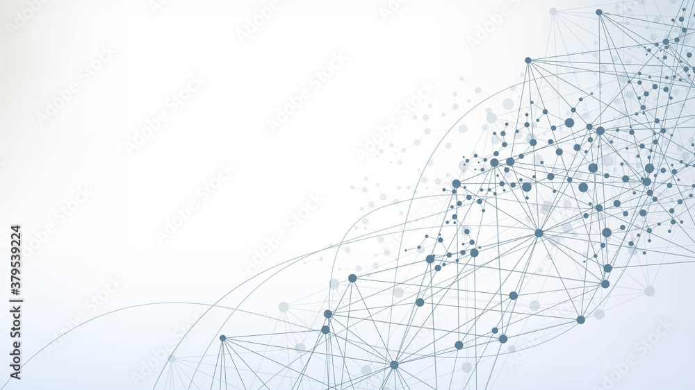 Poster geometric abstract background with connected line and dots. structure molecule and communication. bi